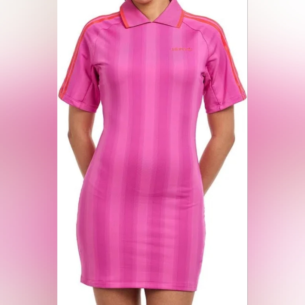 Adidas Soccer Inspired Graphic Dress Semi Lucid Fuchsia Sz M BNWT